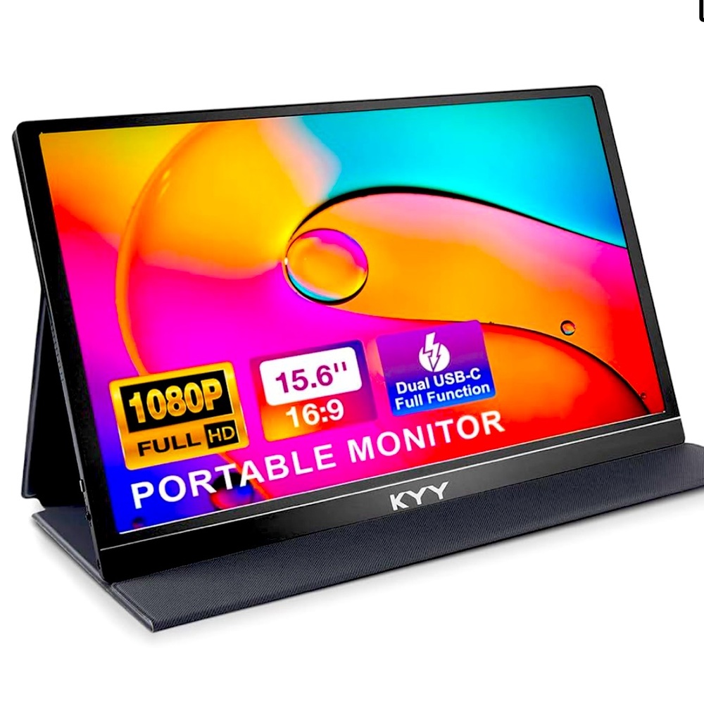 KYY Portable Monitor 15.6'' 1080P FHD USB-C Laptop Monitor w/Smart Cover